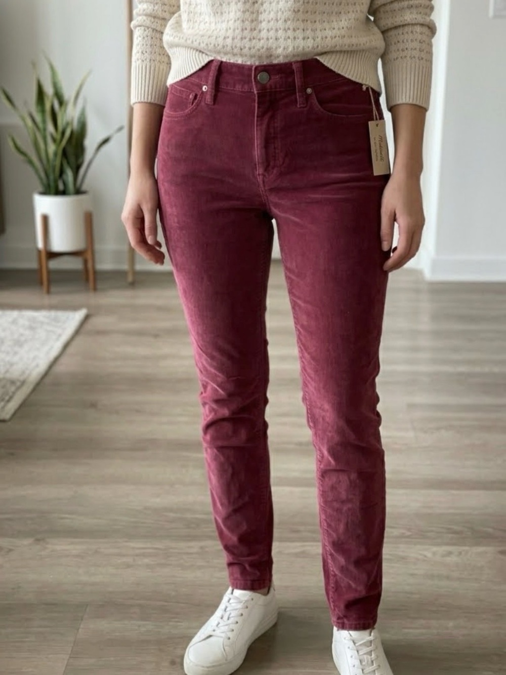 Madewell 10" High-Rise Skinny Velvet Corduroy Pants Burgundy Size 27 0428